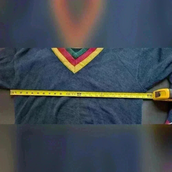 LA MODE Hand Intarsia Sweater Men's Extra Large Blue Argyle Cotton Vintage - Picture 6 of 10